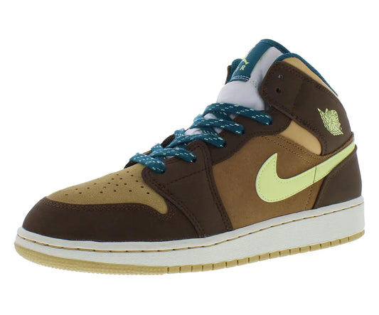 Jordan Garçons Air 1 Mid SE (Grand Enfant) Cacao Wow/Vert Lumineux/Marron Ale/Twine/Voile/Teal Géode 7 Grand Enfant M