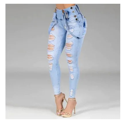 Pantalon Jeans Femme Slim Fit Blanc et Bleu