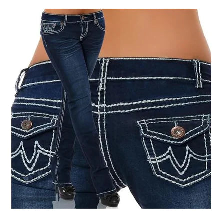 Pantalon Jeans Femme Slim Fit Blanc et Bleu