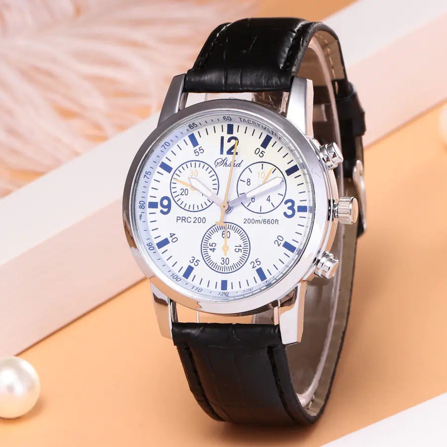 Montre en cuir pour femmes, Montre à quartz pour étudiante, Montre casual à 3 yeux